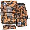 Belmil Schulranzen Motion Schulranzen Set 5-teilig Mit Brustgurt, Hüftgurt Orange Camouflage 5
